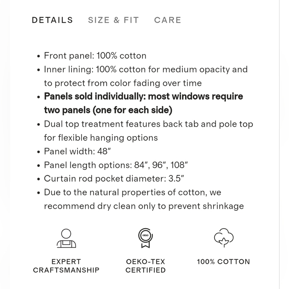 NWT! Quince 100% Cotton Piped Edge Filtering Curtains, 48" x 108" 2 Panels (G13) - Picture 5 of 13